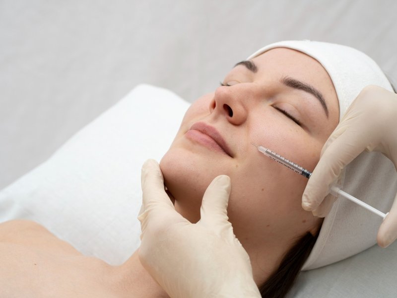 Facial injectable treatment being administered